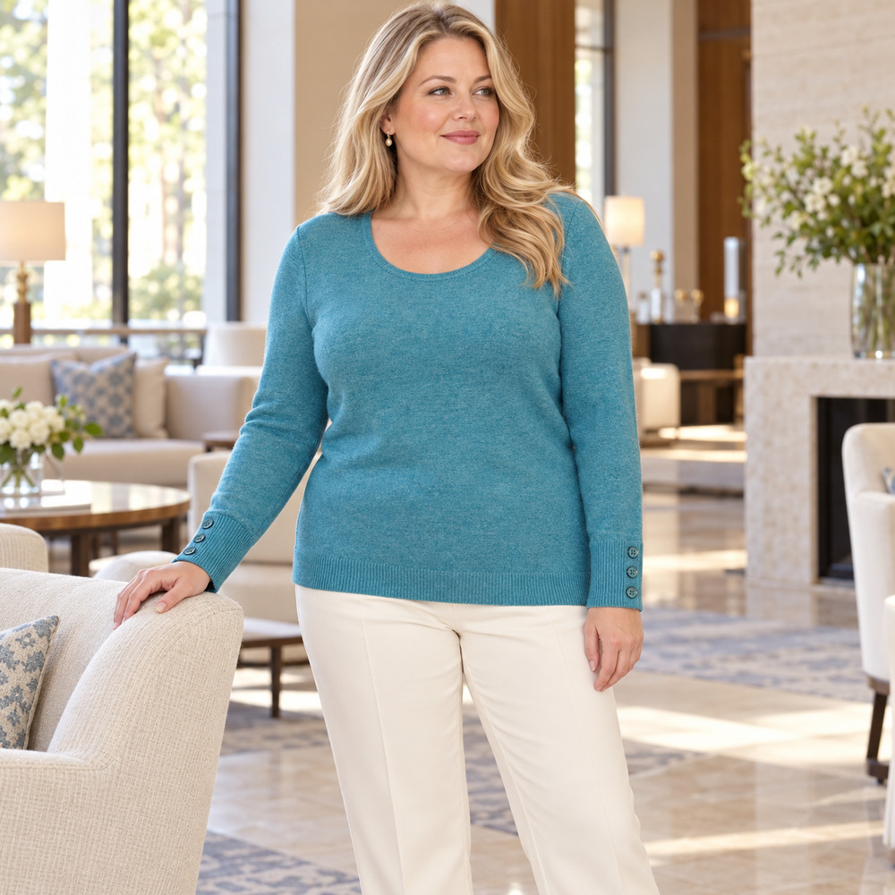 Talbots Audrey Cashmere Sweater Winter Turquoise Button Cuff Sz 2XP Petite NWT